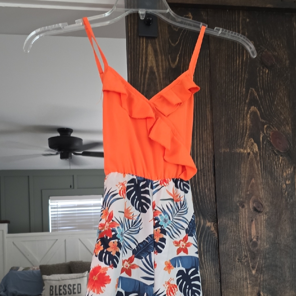 SHEIN Vibrant Orange and Floral Kids One Piece Size 9